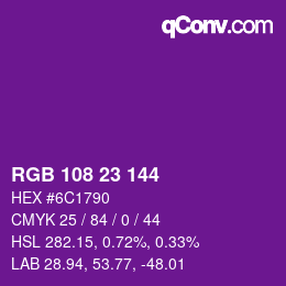 Color code: RGB 108 23 144 | qconv.com
