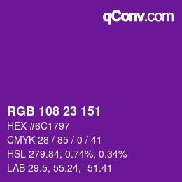 Color code: RGB 108 23 151 | qconv.com