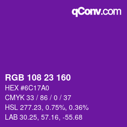 カラーコード: RGB 108 23 160 | qconv.com