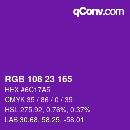 Color code: RGB 108 23 165 | qconv.com