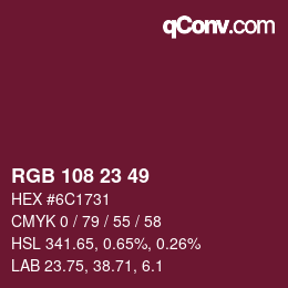 Color code: RGB 108 23 49 | qconv.com