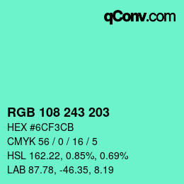 Color code: RGB 108 243 203 | qconv.com