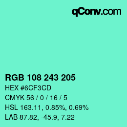 Color code: RGB 108 243 205 | qconv.com