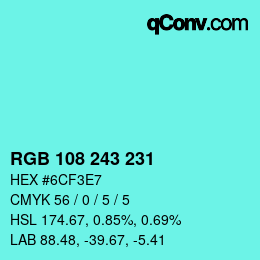 Color code: RGB 108 243 231 | qconv.com