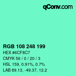 カラーコード: RGB 108 248 199 | qconv.com