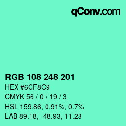 Color code: RGB 108 248 201 | qconv.com