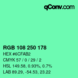 Color code: RGB 108 250 178 | qconv.com