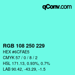 Color code: RGB 108 250 229 | qconv.com