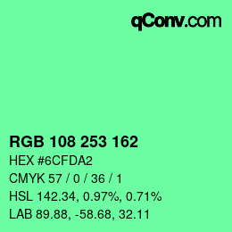 カラーコード: RGB 108 253 162 | qconv.com