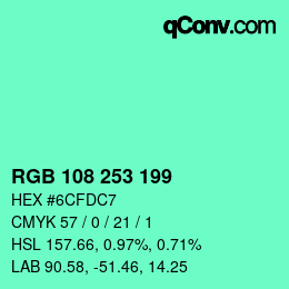 カラーコード: RGB 108 253 199 | qconv.com