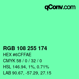 Color code: RGB 108 255 174 | qconv.com