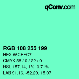 Color code: RGB 108 255 199 | qconv.com