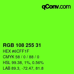 颜色代码: RGB 108 255 31 | qconv.com