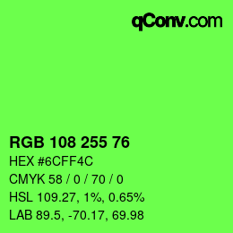 颜色代码: RGB 108 255 76 | qconv.com