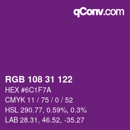 Color code: RGB 108 31 122 | qconv.com