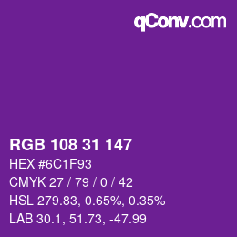 Color code: RGB 108 31 147 | qconv.com