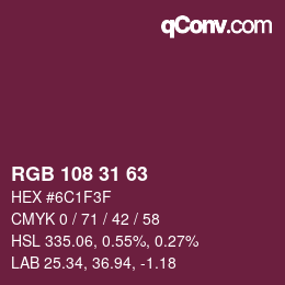 Color code: RGB 108 31 63 | qconv.com