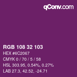 颜色代码: RGB 108 32 103 | qconv.com