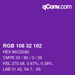 Color code: RGB 108 32 162 | qconv.com