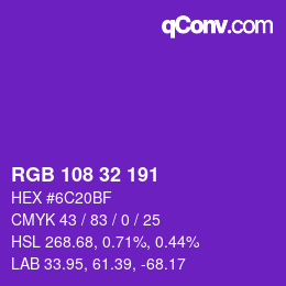 Color code: RGB 108 32 191 | qconv.com