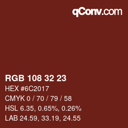 Color code: RGB 108 32 23 | qconv.com