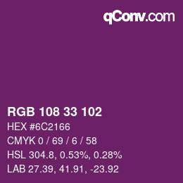 Color code: RGB 108 33 102 | qconv.com