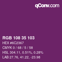 Color code: RGB 108 35 103 | qconv.com