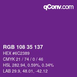 Color code: RGB 108 35 137 | qconv.com