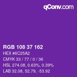颜色代码: RGB 108 37 162 | qconv.com