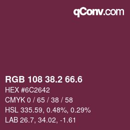 カラーコード: RGB 108 38.2 66.6 | qconv.com