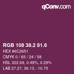 カラーコード: RGB 108 38.2 81.6 | qconv.com