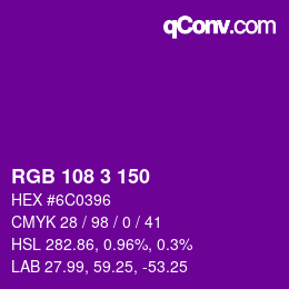 カラーコード: RGB 108 3 150 | qconv.com
