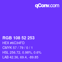 Color code: RGB 108 52 253 | qconv.com