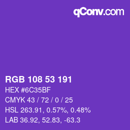 Color code: RGB 108 53 191 | qconv.com