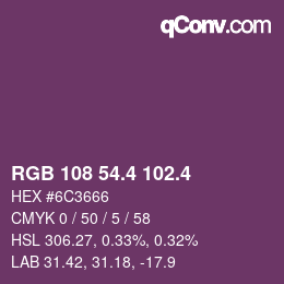 カラーコード: RGB 108 54.4 102.4 | qconv.com