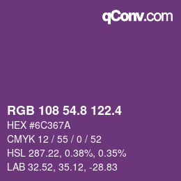 カラーコード: RGB 108 54.8 122.4 | qconv.com