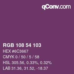 Color code: RGB 108 54 103 | qconv.com