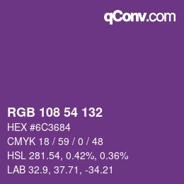 Color code: RGB 108 54 132 | qconv.com