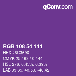 Color code: RGB 108 54 144 | qconv.com