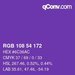 Color code: RGB 108 54 172 | qconv.com