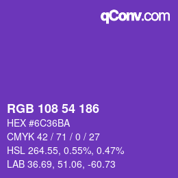 Color code: RGB 108 54 186 | qconv.com