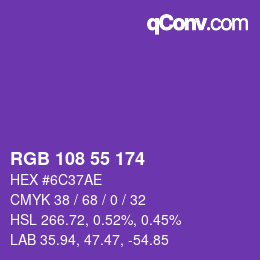 Color code: RGB 108 55 174 | qconv.com