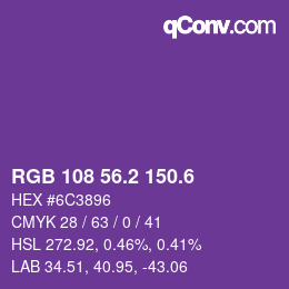 カラーコード: RGB 108 56.2 150.6 | qconv.com