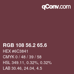 カラーコード: RGB 108 56.2 65.6 | qconv.com