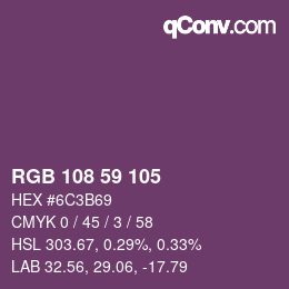 Color code: RGB 108 59 105 | qconv.com