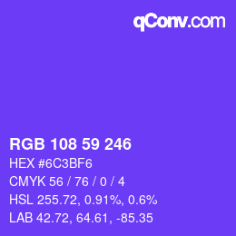 Color code: RGB 108 59 246 | qconv.com