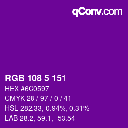 Color code: RGB 108 5 151 | qconv.com