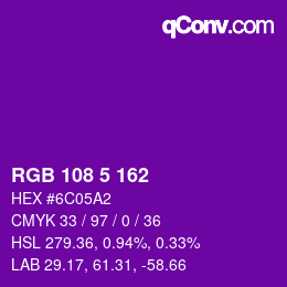カラーコード: RGB 108 5 162 | qconv.com