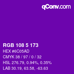 Color code: RGB 108 5 173 | qconv.com
