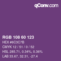 颜色代码: RGB 108 60 123 | qconv.com